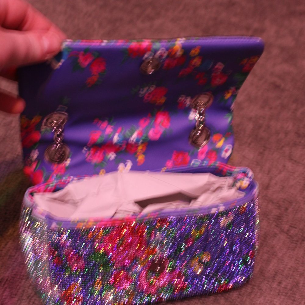 Betsey Johnson Rhinestone Bag Blue with Roses. - Picture 9 of 10
